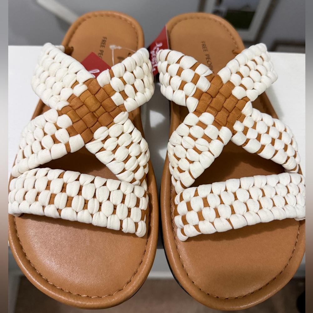 Free People Edgewater Tan Woven Slide Sandals-Boho Slip-On - Size 7, 7.5 & 8-NWT - Picture 12 of 14